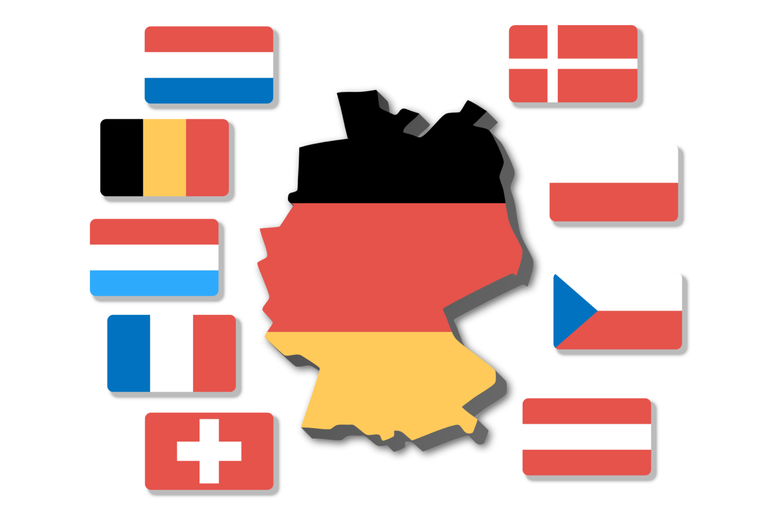 Alle 8 Nachbarländer von Frankreich auf einen Blick Alle 8 Nachbarländer von Frankreich auf einen Blick