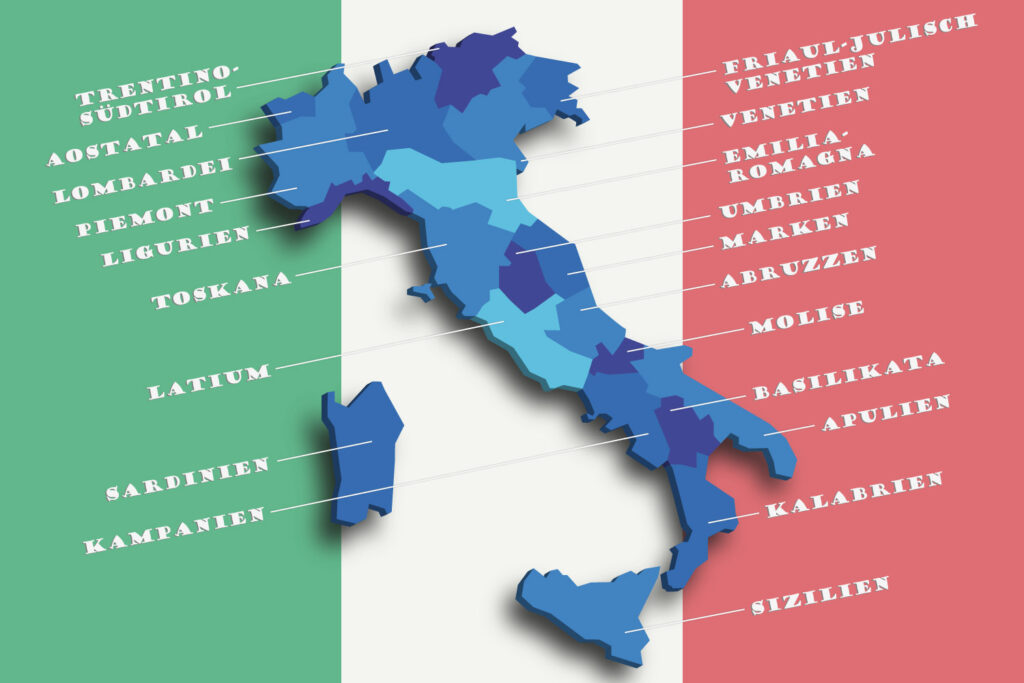 Alle 6 Nachbarländer von Italien auf einen Blick