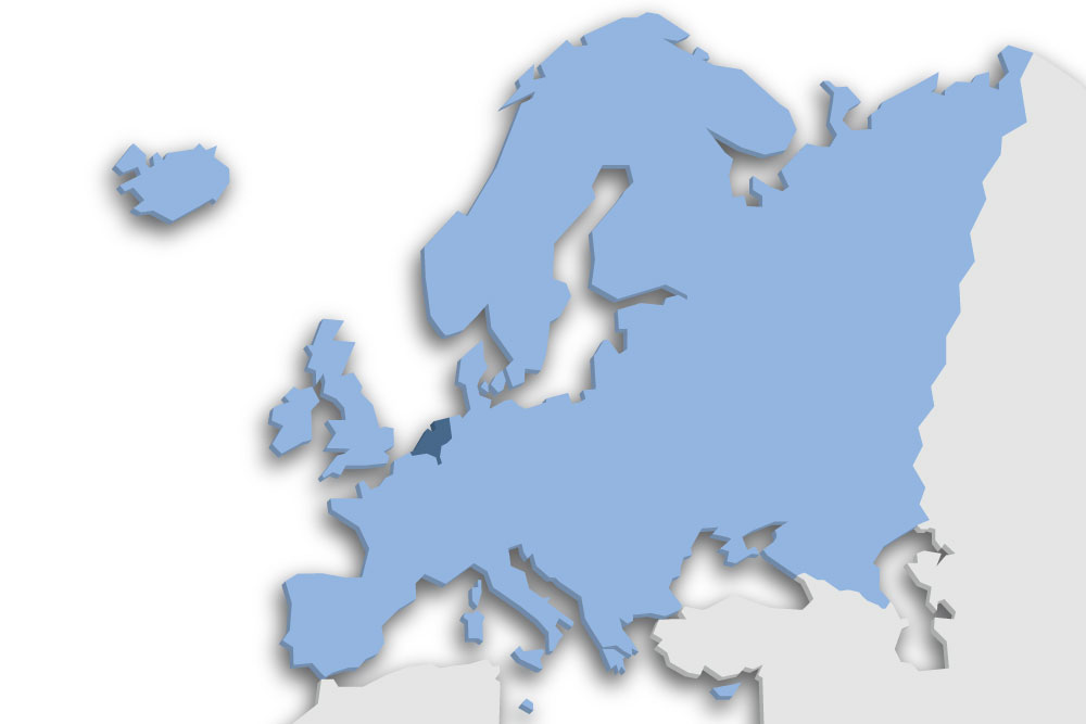 Die Lage des Lands Niederlande in Europa